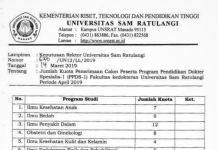 Kuota Penerimaan Peserta PPDS-1 Bagian IKA FK Unsrat Periode April 2019