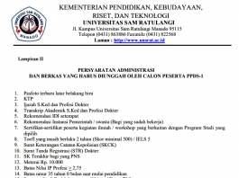 Persyaratan Pendaftaran PPDS-1 Fakultas Kedokteran Univeritas Sam Ratulangi Manado
